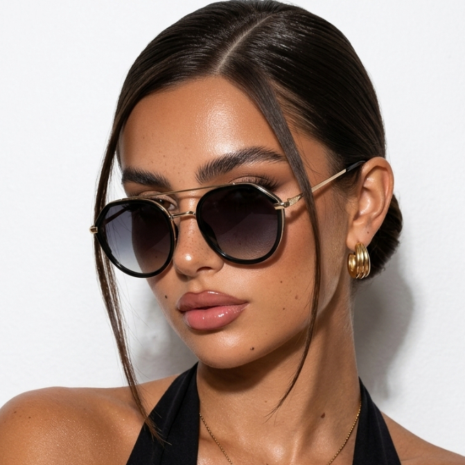 Óculos de Sol Redondo Feminino Premium Elegante Em Alta Blogueira Tendencia uv400