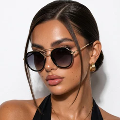 Óculos de Sol Redondo Feminino Premium Elegante Em Alta Blogueira Tendencia uv400