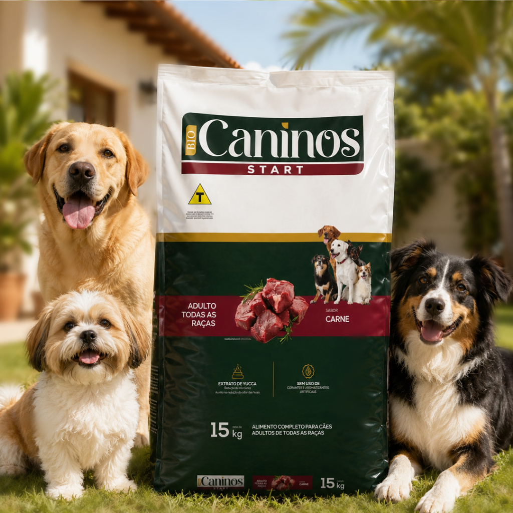 Ração Cachorro 15kg Caninos Start Adulto Todas as Raças Sabor Carne