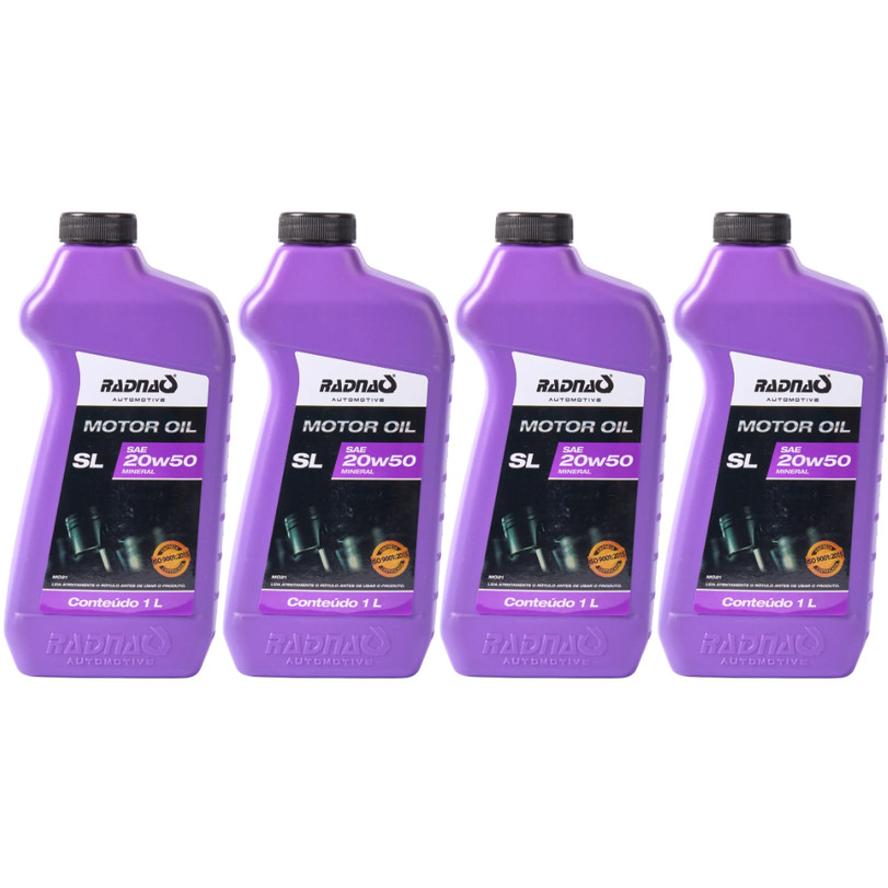 Kit 4L Óleo De Motor Mineral Radnaq 20W50 API SL 1 Litro