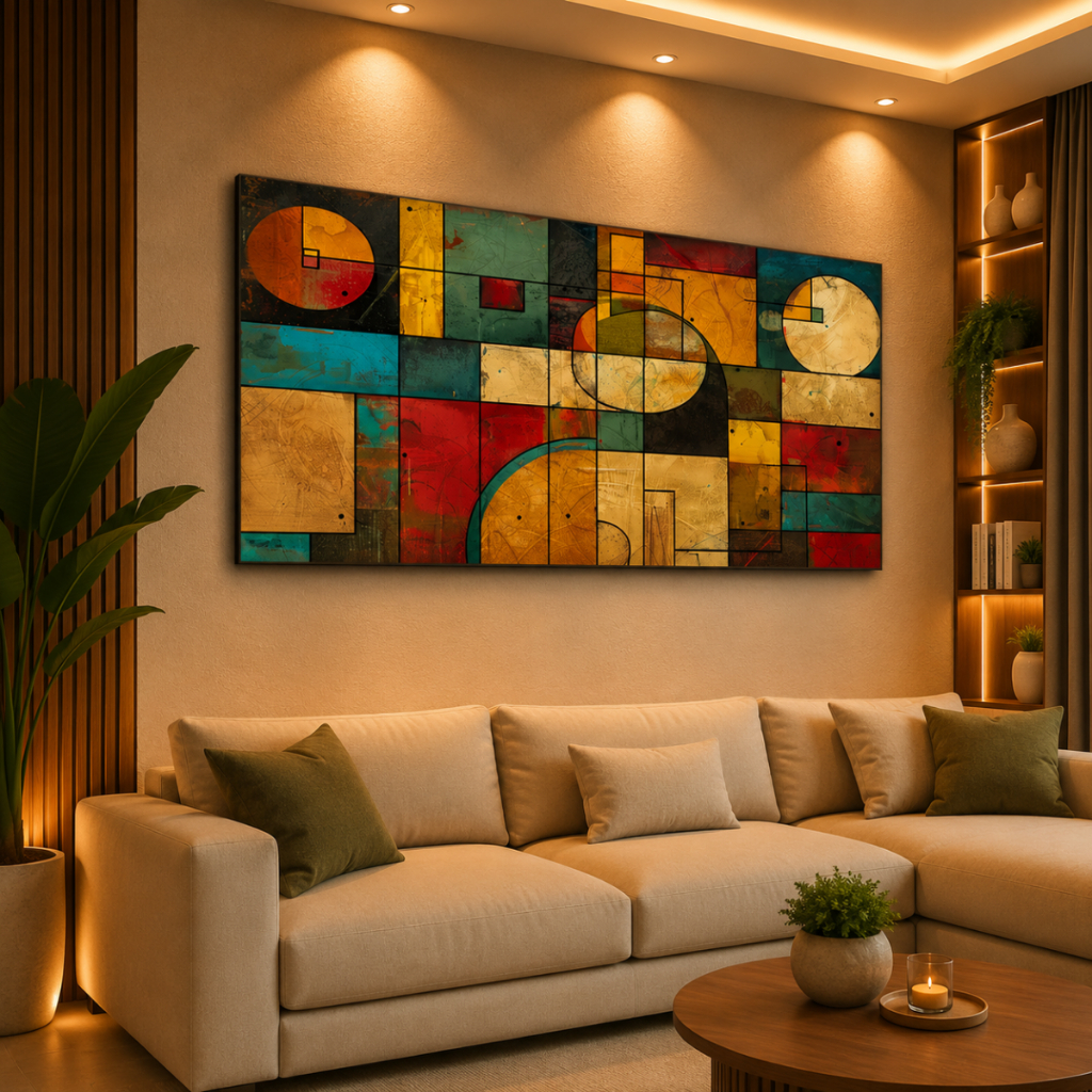 Quadro Decorativo Arte Abstrata Conceitual Formas 80x110cm Decoração Parede Luxo Sala Quarto MDF