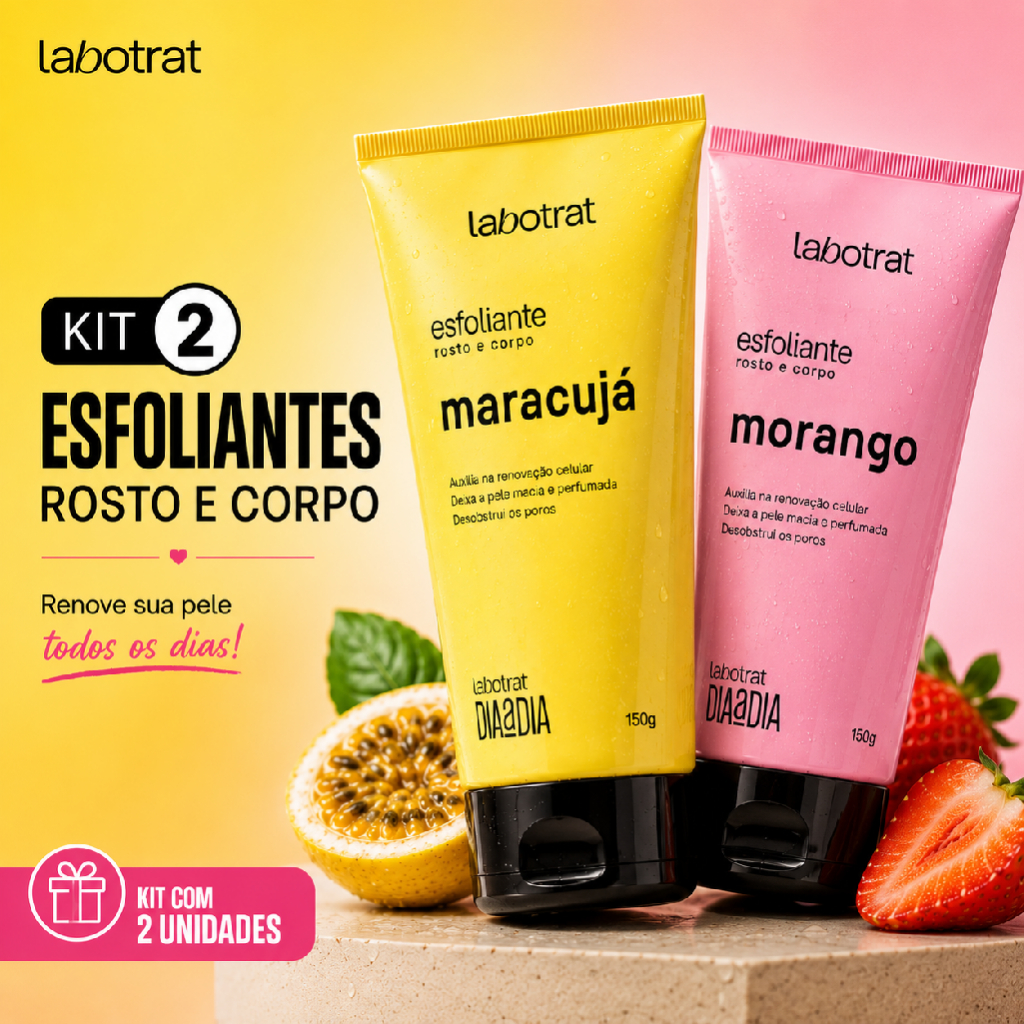 Kit 2 Esfoliante Labotrat 150g Morango e Maracujá Facial e Corporal Rosto Corpo Limpeza Profunda Pele Macia