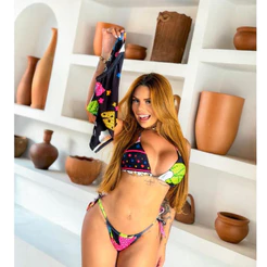 Biquíni Feminino 3 Peças Com Saída de Praia Estampado Com Bojo Calcinha Fio Moda Verão