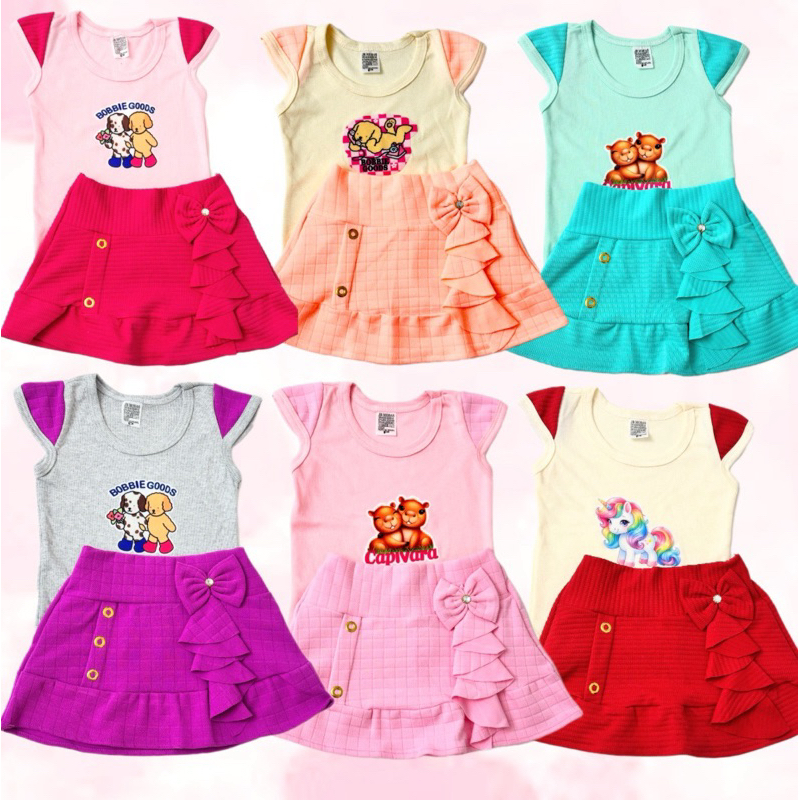 Kit Blusinha e SAIA infantil Moda verao Conjunto Confortavel menina Estampa aleatoria