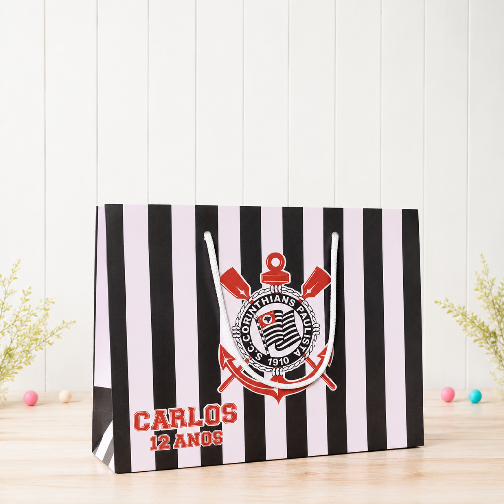 SACOLINHA LANCHEIRA PERSONALIZADA CORINTHIANS| Lembrancinha Aniversário Infantil | Sacola de Papel