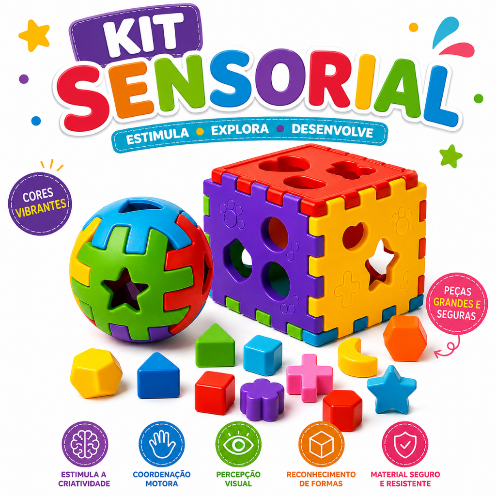 Cubo e Bola Infantil de Encaixe Brinquedo Didático e Educativo para crianças Bebê - Colorido