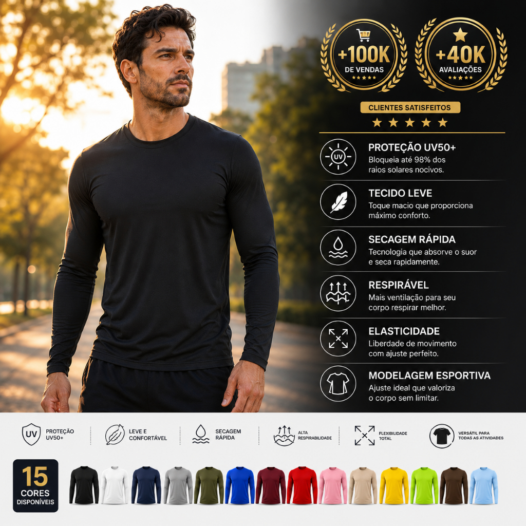 Camisa Térmica Proteção Uv 50+ Segunda Pele Camiseta Blusa Malha Fria Unissex Academia Manga Longa