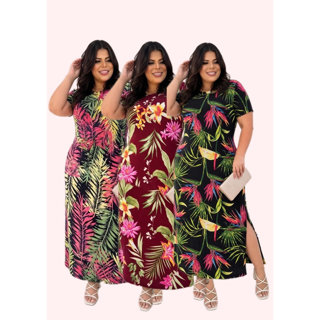 Kit 3 Vestidos Liganete Plus Sise Com Manga 2363