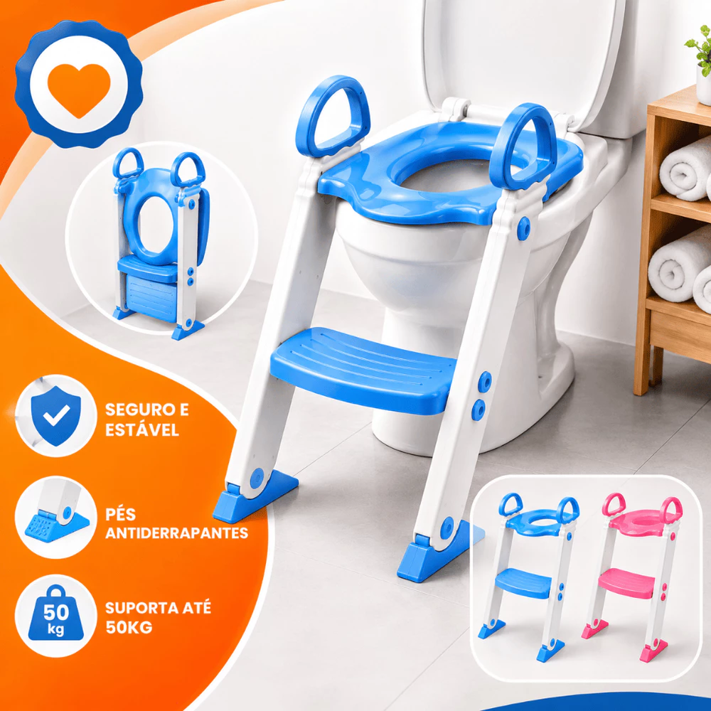 Assento Redutor Infantil Com Escada Antiderrapante Dobrável Suporte até 50kg Desfralde Seguro