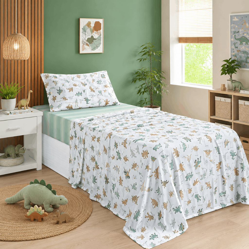 Jogo Cama Solteiro Kids 200 Fios 3 Peças Percal Estampado Infantil Lençol Com El