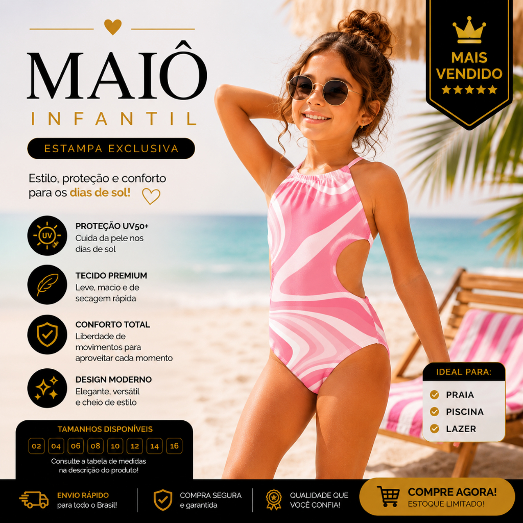 Maiô Infantil Frente Única Menina Feminino Moda Praia Natação Banho Estampas Marmorizadas