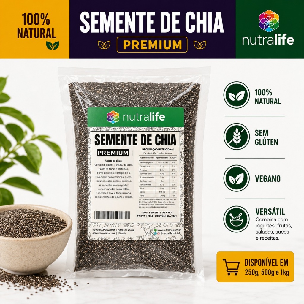 Chia Preta Premium | Rica em Fibras e Ômega 3 | Embalada a Vácuo