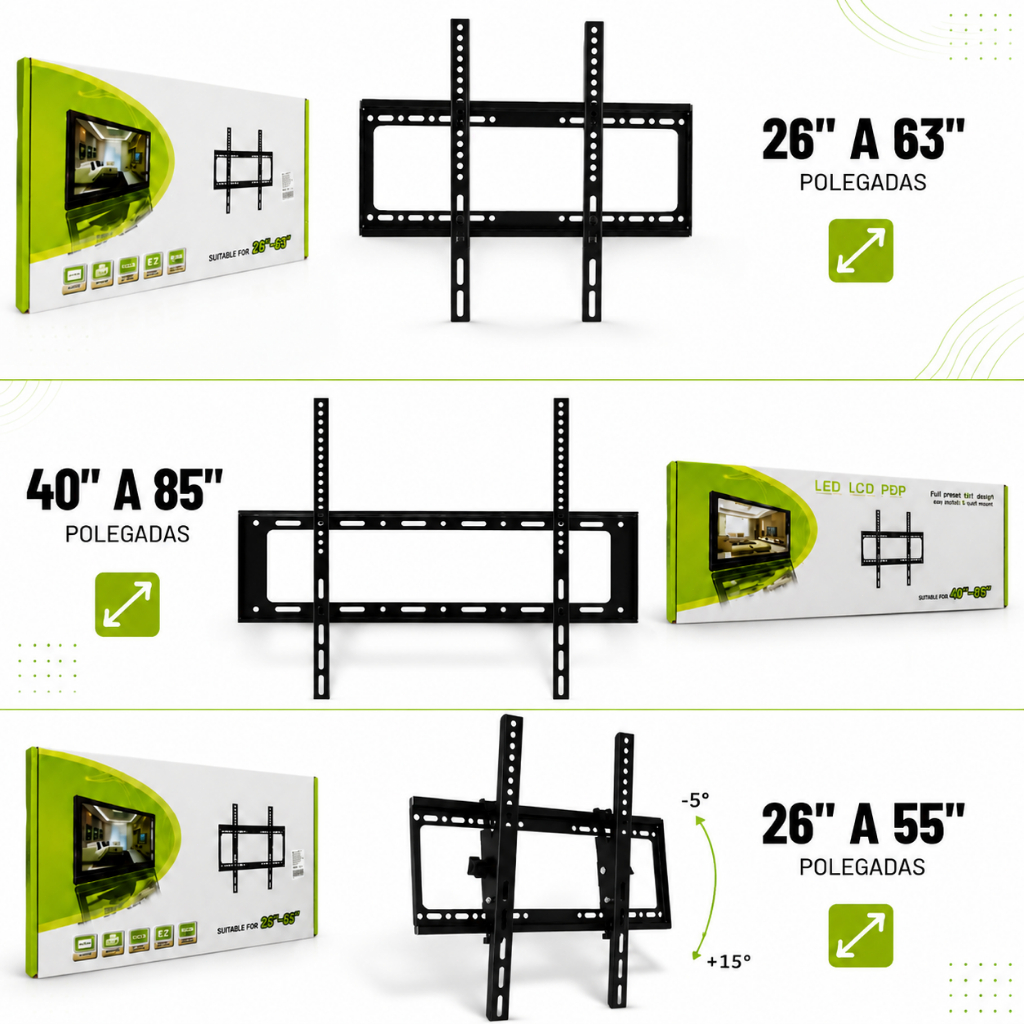 Suporte Fixo para TV LED LCD 26 a 55/26 a 63/40 a 85 Polegadas Painel de Parede Preto