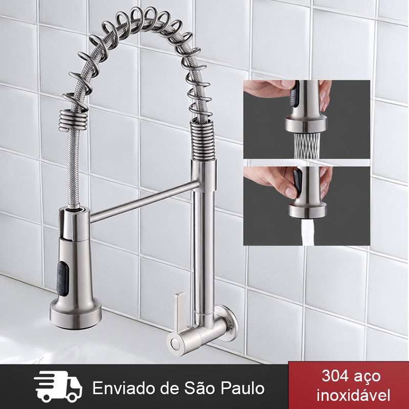 Torneira prata Escovado Cozinha montada na Parede com rotação de 360° De Dupla F