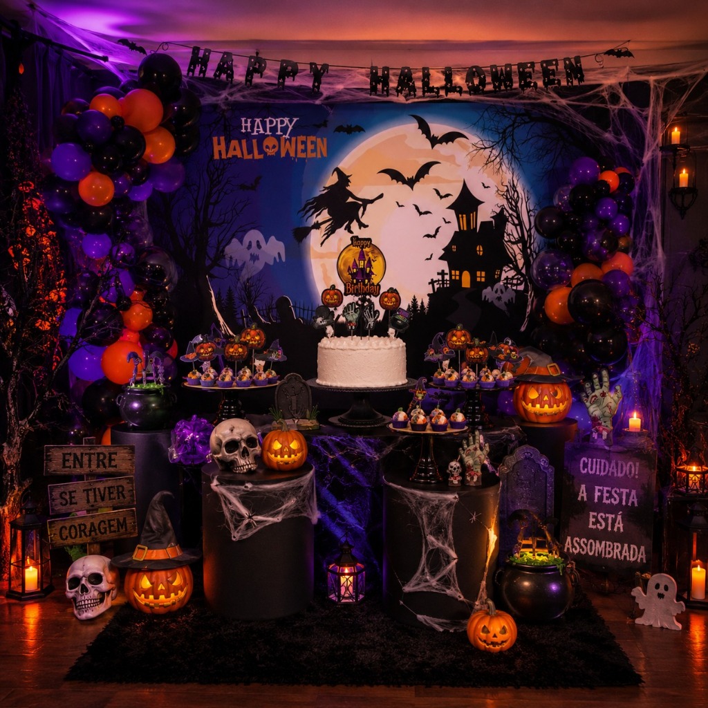 Festa Fácil Halloween Decoração EVA Painel + Display + Faixa