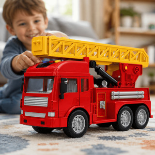 Carrinho de Bombeiro Infantil com Escada Móvel Sirene Som e Luz
