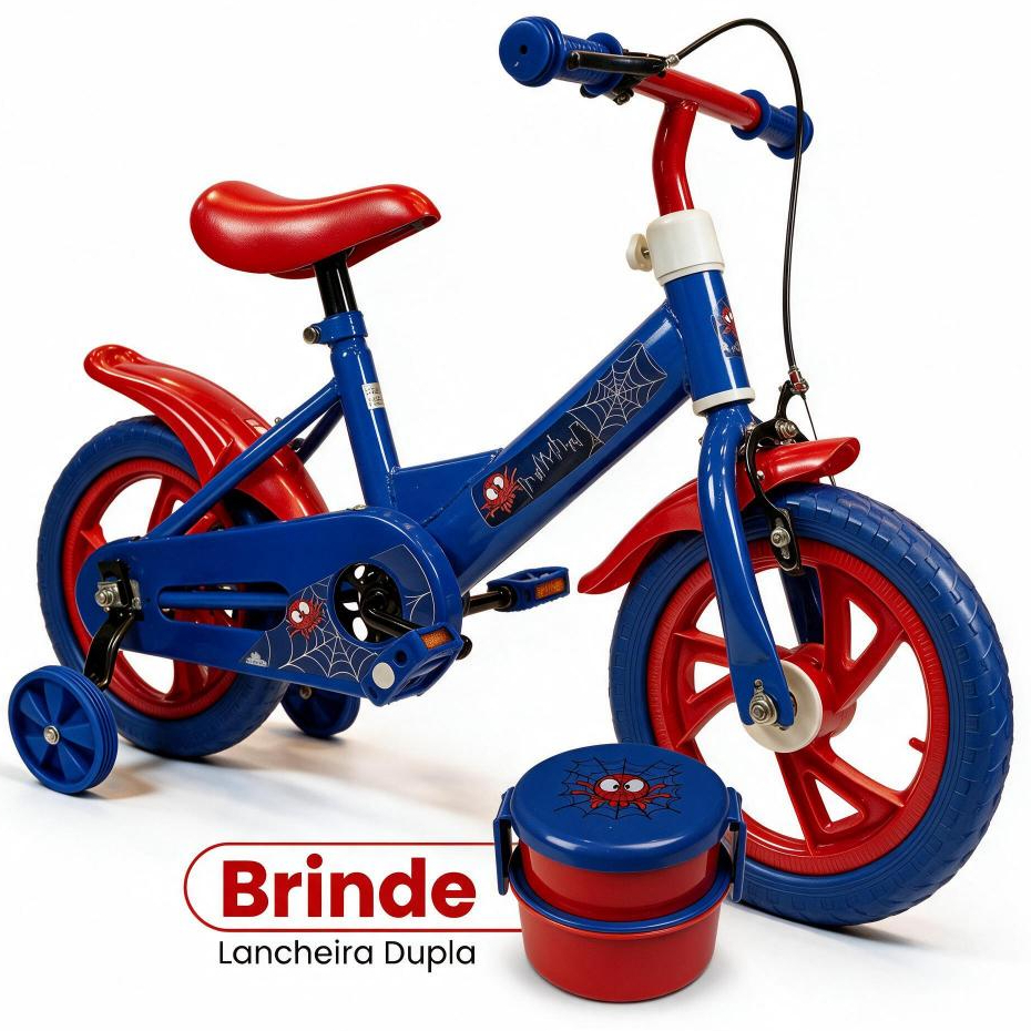 Bicicleta Aro 12 Spider + Lancheira Dupla | Meninos 2 anos a 35Kg | Rodinhas, Ba