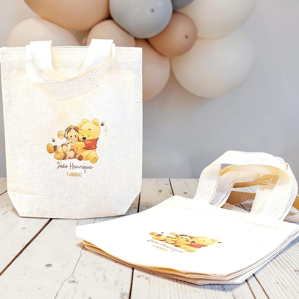 10+ Sacolinha Minibag Ursinho Pooh - Lembrancinha Personalizada de Aniversário Infantil