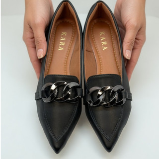 Sapatilha Mule Feminina Rasteira Confortável com Corrente Elegante