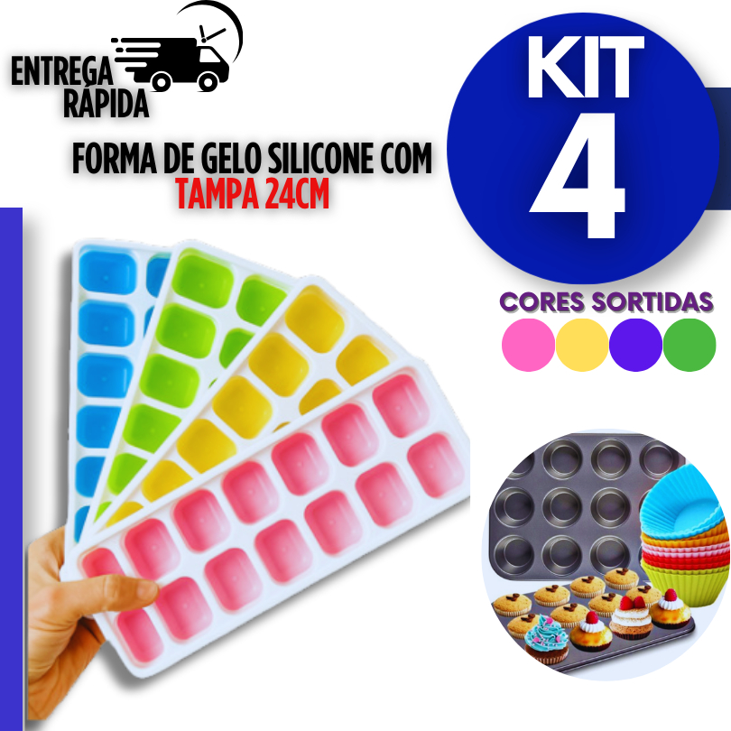 Forma Para Gelo 14 Cubos com Tampa Fácil Remoção Utilidades Colorido Qualidade.
