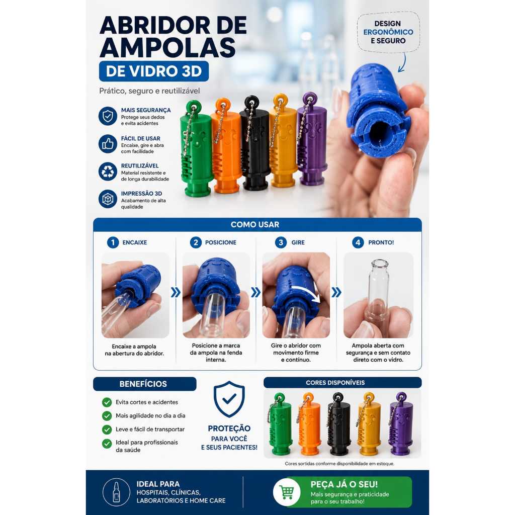 QUEBRA-AMPOLA 3D, Quebrador de ampolas impresso em 3D