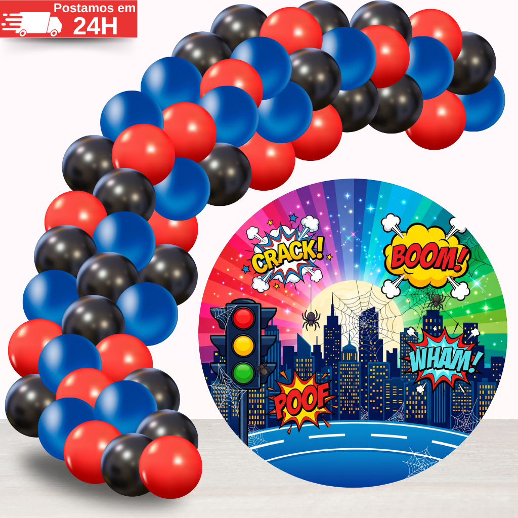 Kit 150 Balões Azul Escuro + Preto + Vermelho Tema Aranha Herói Decoração Aniversário Festas