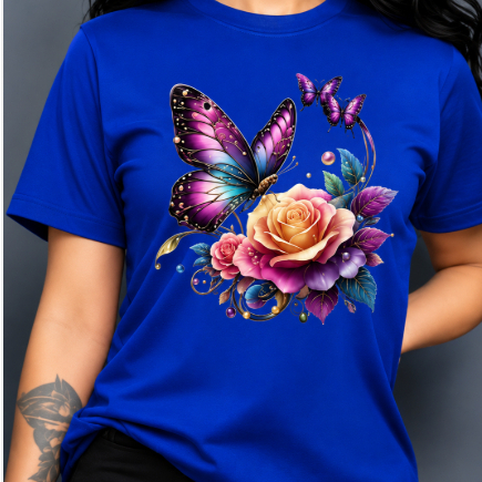 Camiseta Feminina Belíssima 100% Algodão T-shirt Borboleta Blusa Confortável