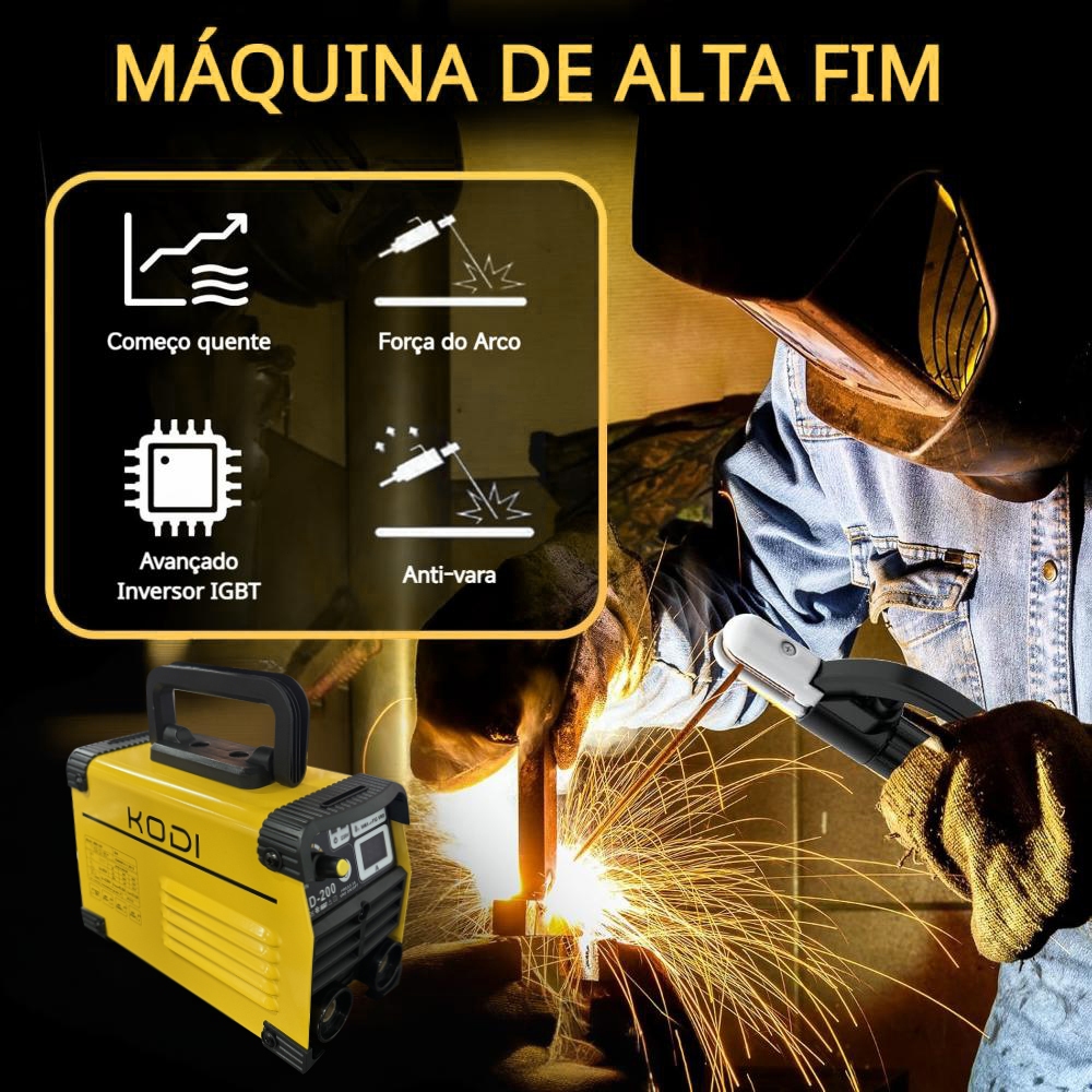 220V Soldadora Inversora Digital KODI MMA-200 120A Bivolt MMA/LIFT TIG Profissional Portátil D13