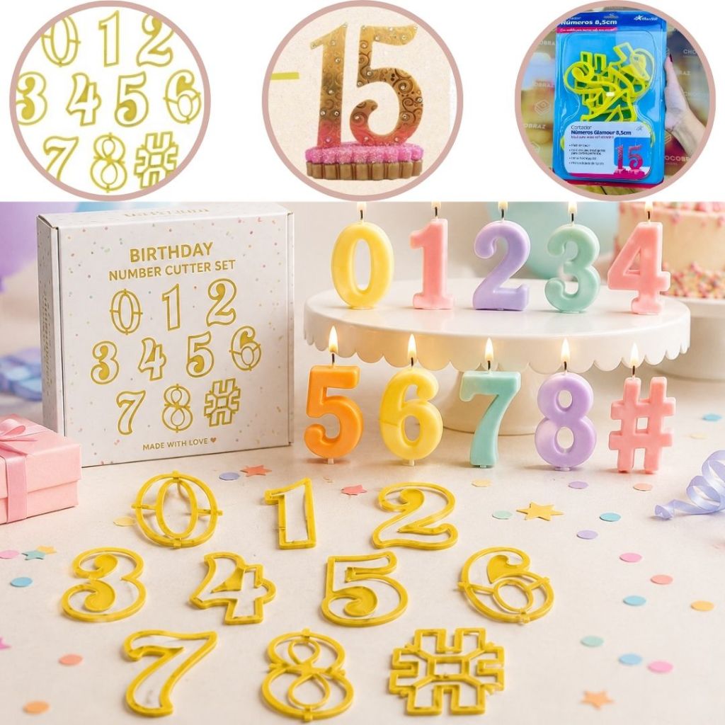 KIT 14 PEÇAS CORTADOR DE NÚMEROS GLAMOUR 8,5 CM GLAMUR BLUE STAR COD 411737(CHOCO)