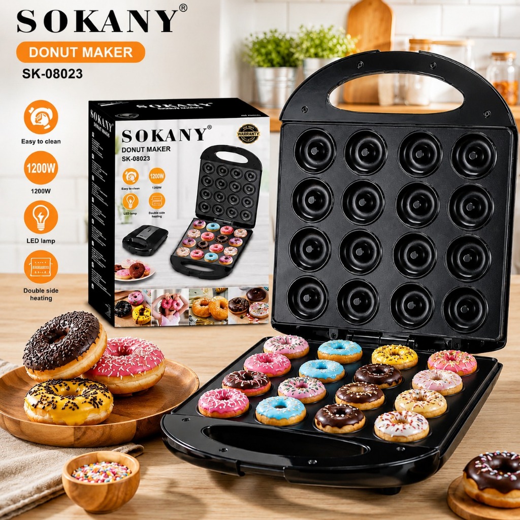 Máquina De Fazer Mini Donuts 127v 16 Cavidades/Furos Profundidade 1,5cm Diâmetro 5,0cm 1200w Sokany