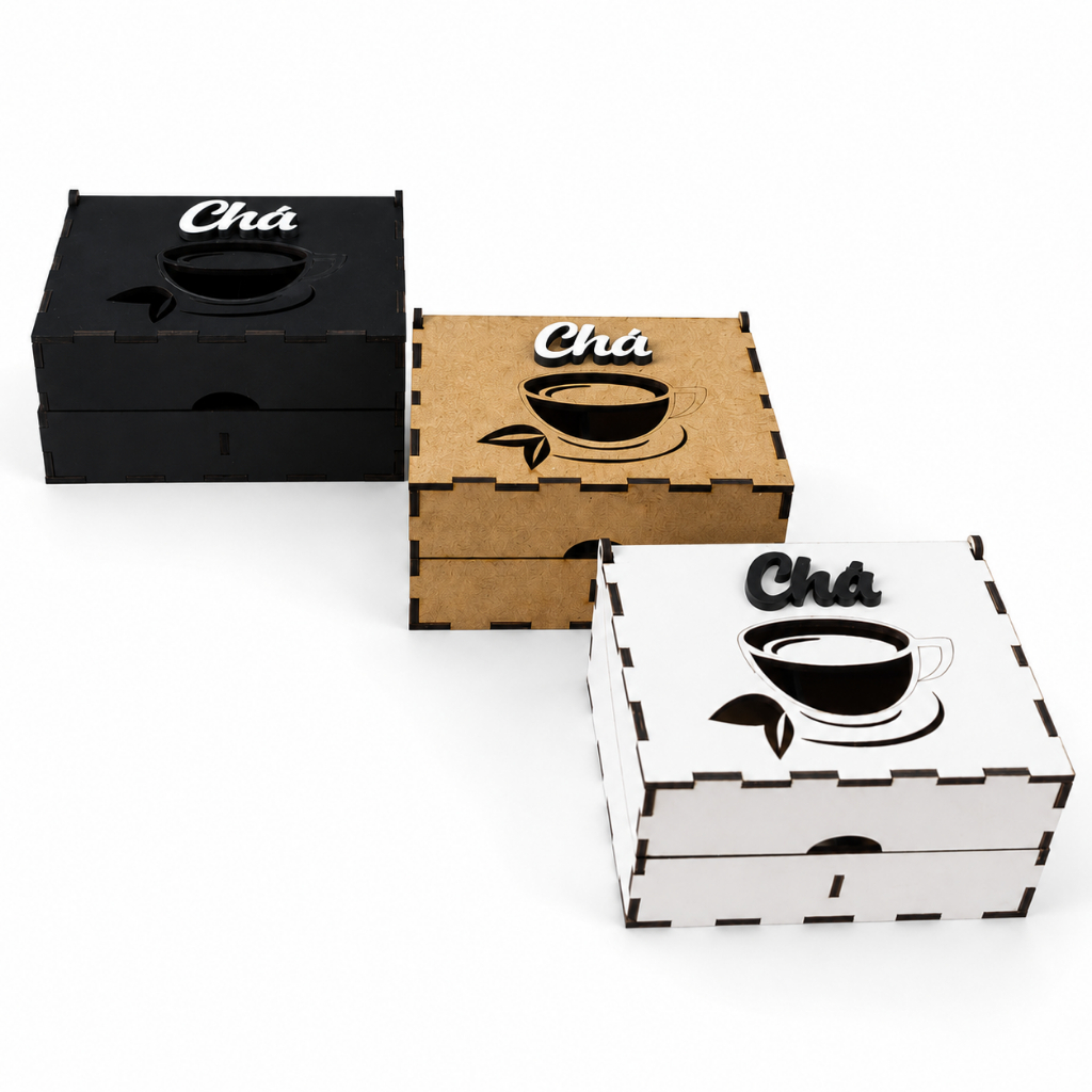 Caixa Porta Chá MDF Sachê Organizador Cozinha Café