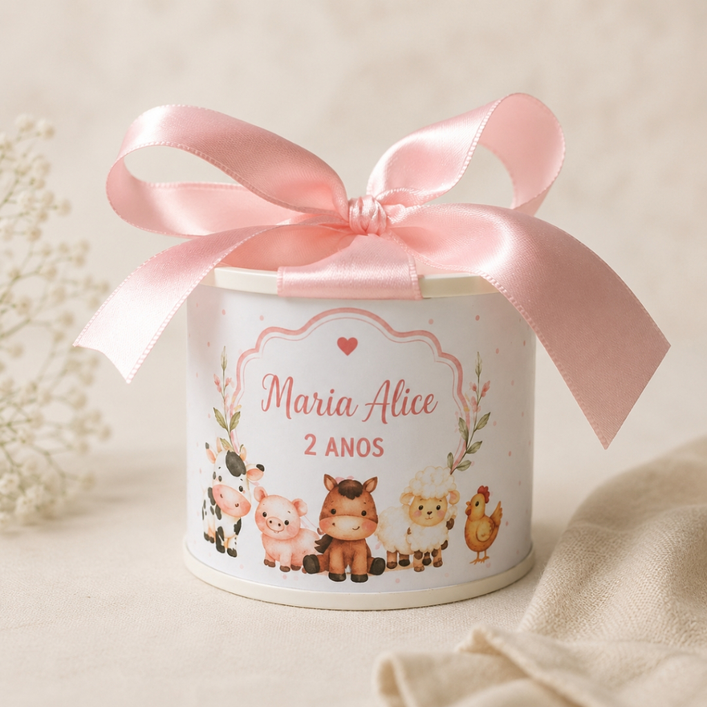 kit Tubolata Personalizada Tema Fazendinha 5x6 - Lembrancinha Aniversário, Mesversário e Festa Infantil com ou sem Tag