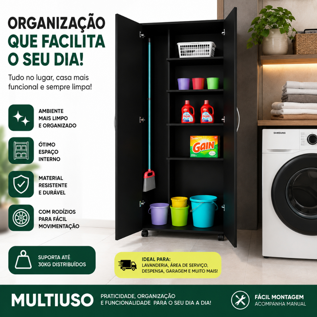 Armário Multiuso Ajl Para Áreas Externas Porta Produtos De Limpeza