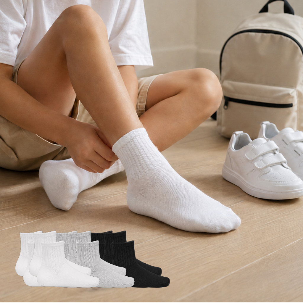 Kit 12 Pares Meia Infantil Escolar Algodão Cano Médio Menino