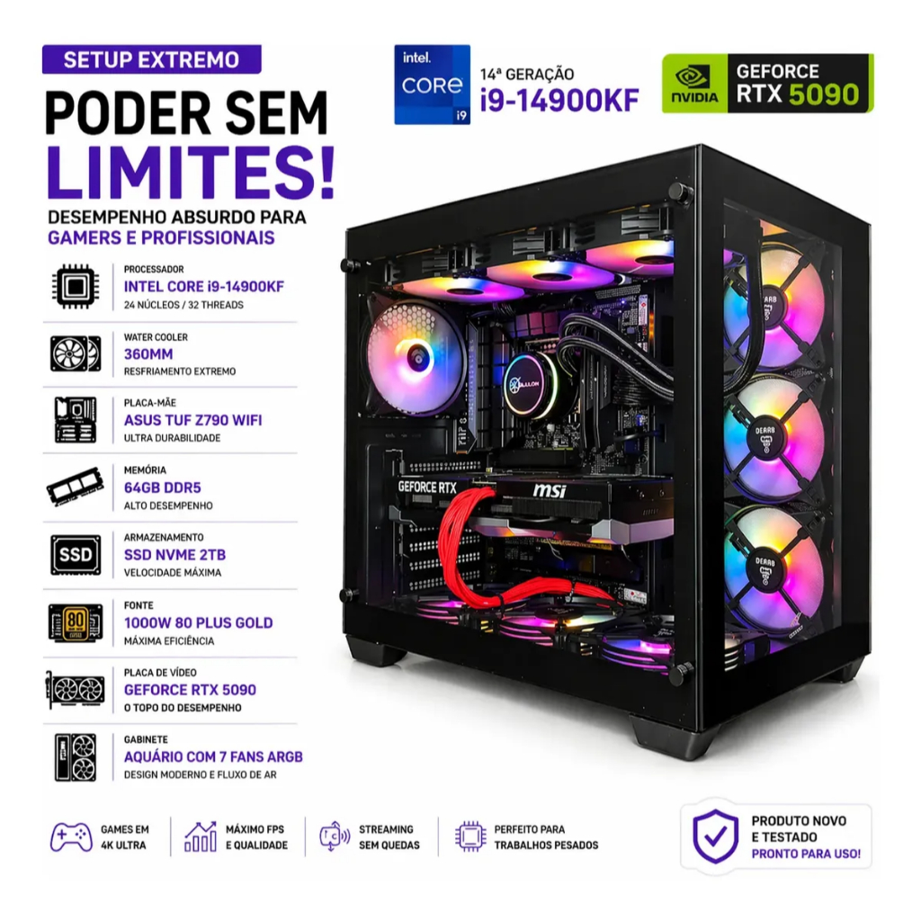 Pc Gamer Intel I9 14900kf Asus TUF Z790 64gb Ram Ddr5 Nvme 2tb Water Cooler 360M