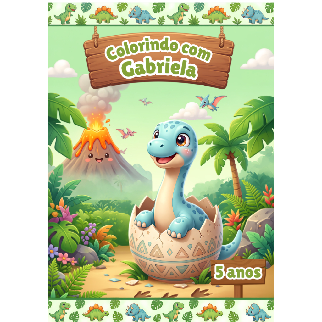 Livrinho de Colorir Personalizado DINOSSAURO | Lembrancinha Festa Infantil Aniversário Menino Menina