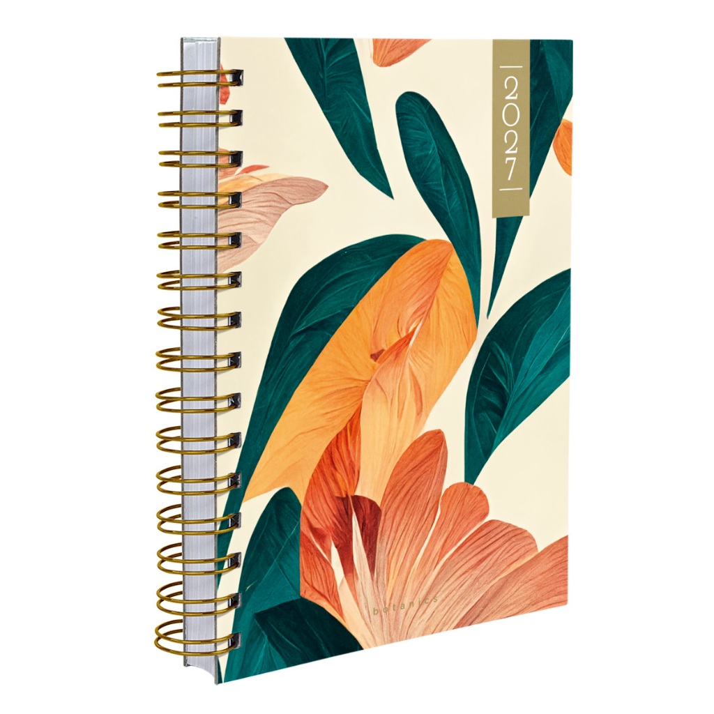 Agenda 2027 A5 Capa Dura Datada Botanics Floral Jardim Flores Natureza