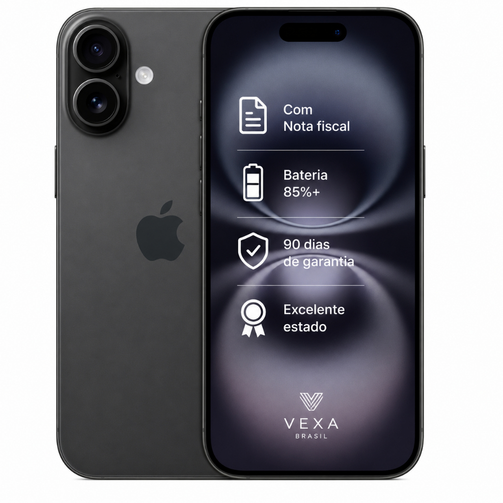 Apple iPhone 16 128GB Preto | Semi Novo Premium | Bateria Mínima 85%
