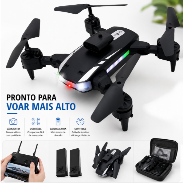 Drone Com Câmera 4K e GPS 2.4GHz com Controle e Case; 2 Baterias; Modelo para Iniciantes; Dobrável