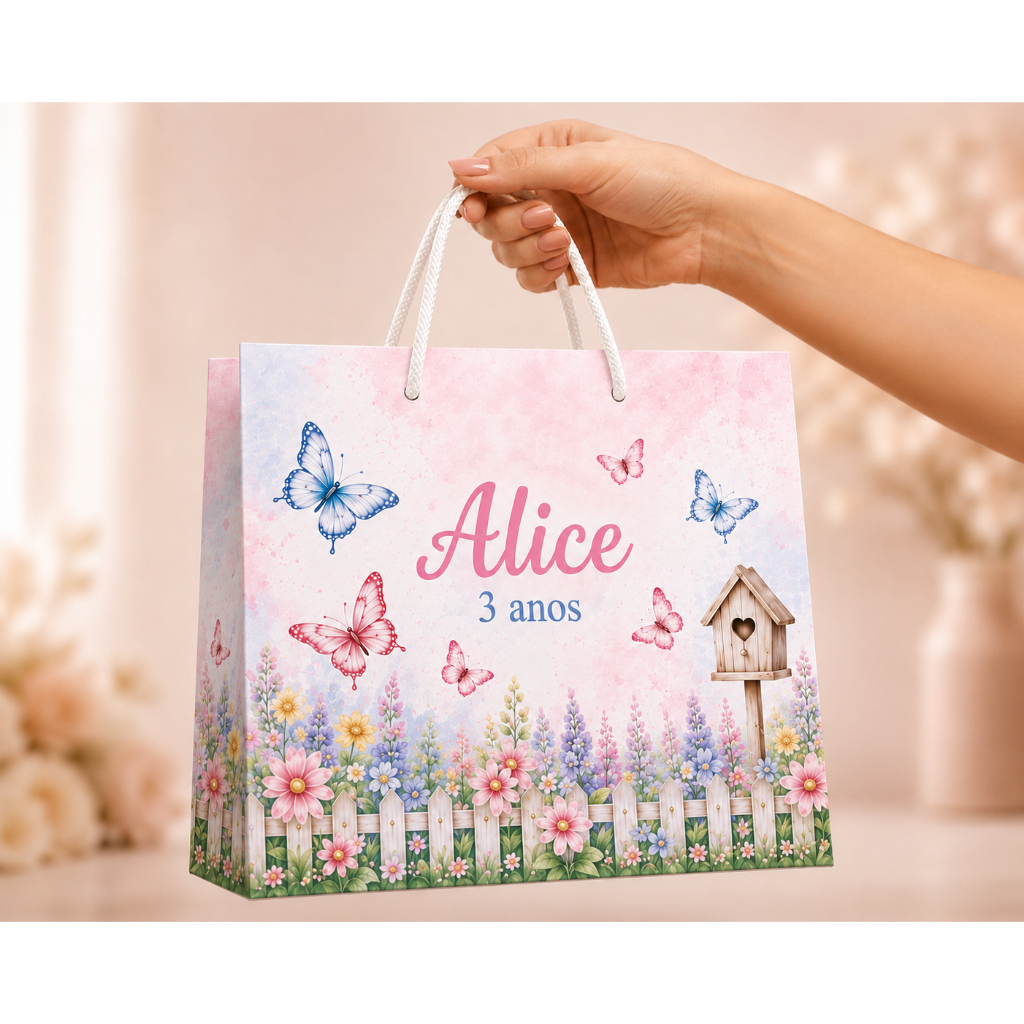 Pegue e monte - Sacolinha personalizada JARDIM BORBOLETAS COLORIDA - lembrancinha bolsinha sacolinhas para lembrancinha