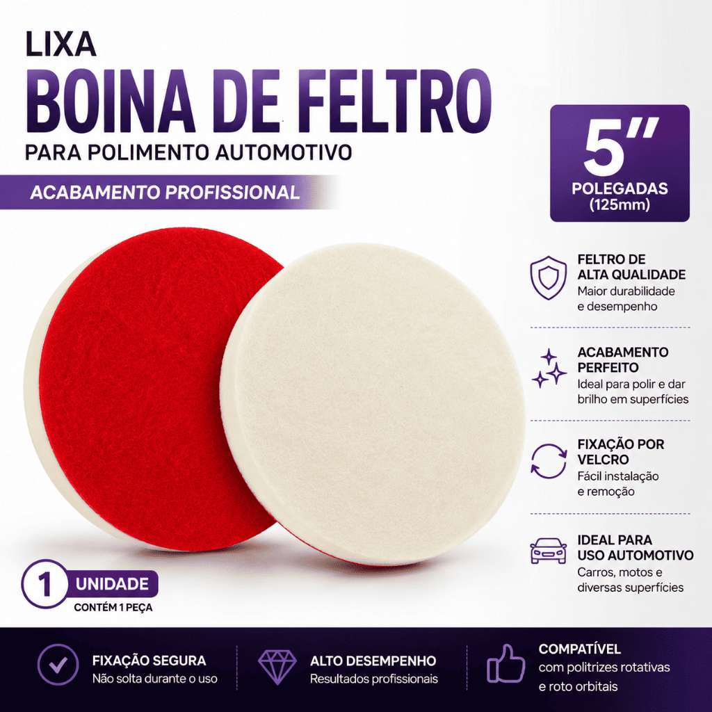 Lixa Boina De Feltro com Velcro Para Polimento de Vidros 5 Pol.