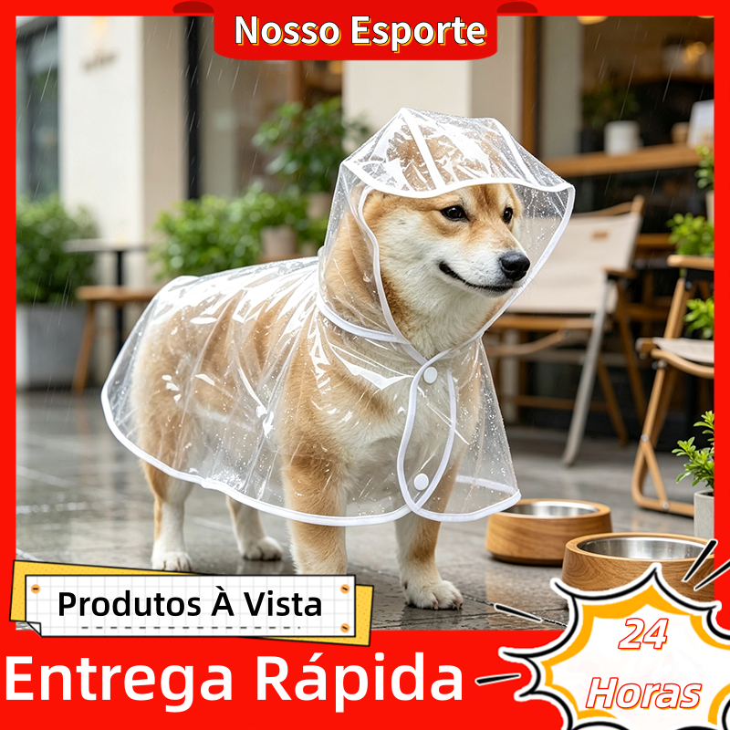 Capa de Chuva Pet Impermeável Proteção Cachorro Grande Médio Pequeno Porte Passeio Chuva