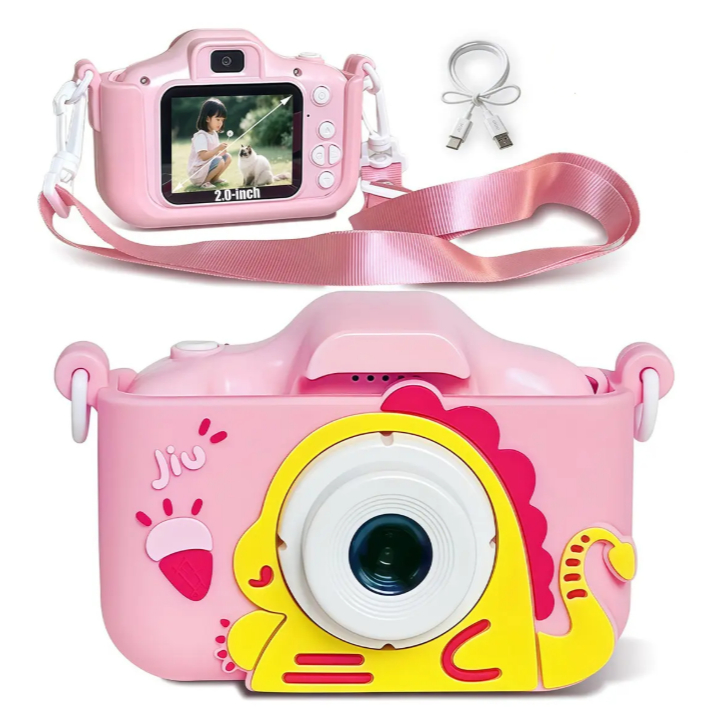 Câmera Infantil Digital 2.0" com Capa Silicone Dinossauro + Alça e Cabo USB