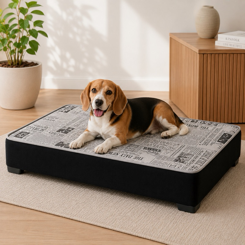 Cama Box Pet em MDF para Cachorro e Gato | Espuma D23 | Suede Premium | Cães Pequeno e Médio Porte  |  67x54x15 cm