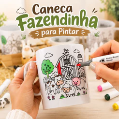 KIT C/ATÉ 40 CANECAS FAZENDINHA PARA PINTAR, PLÁSTICO 400ML, ANIVERSÁRIO, PRESENTE, LEMBRANÇA