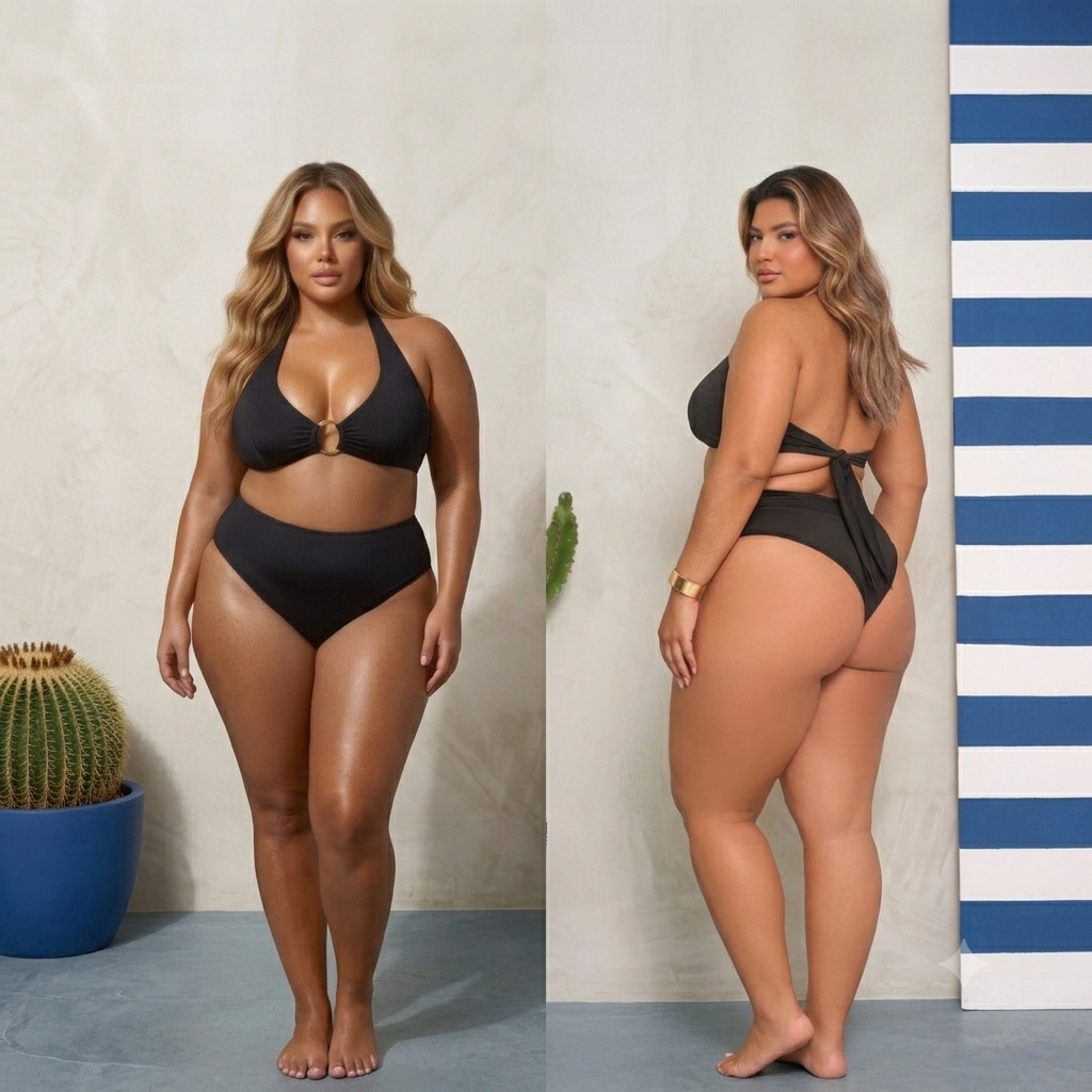 Biquini Plus Size Feminino Com Bojo Cintura Alta Hotpant  Modelador Poliamida Alta Sustentaçao Verão