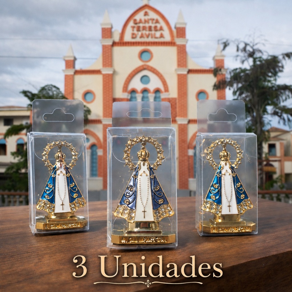 Imagem Santinha de Nossa Senhora Aparecida para Painel de Carro com Fita Dupla Face 5 cm
