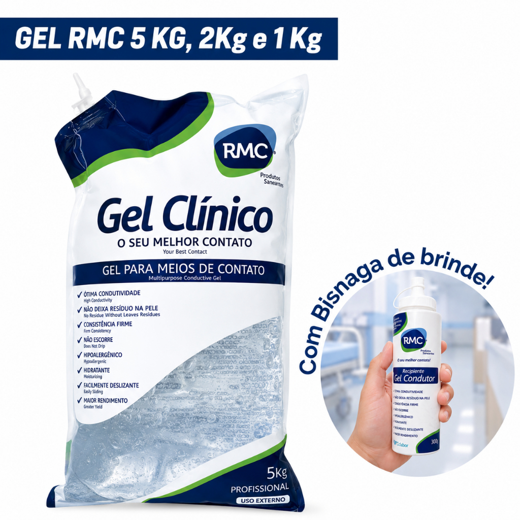 Gel Condutor Ultrassom RMC 1Kg/2Kg/5kg Incolor Profissional ECG Fisioterapia Alto Desempenho Com Brinde