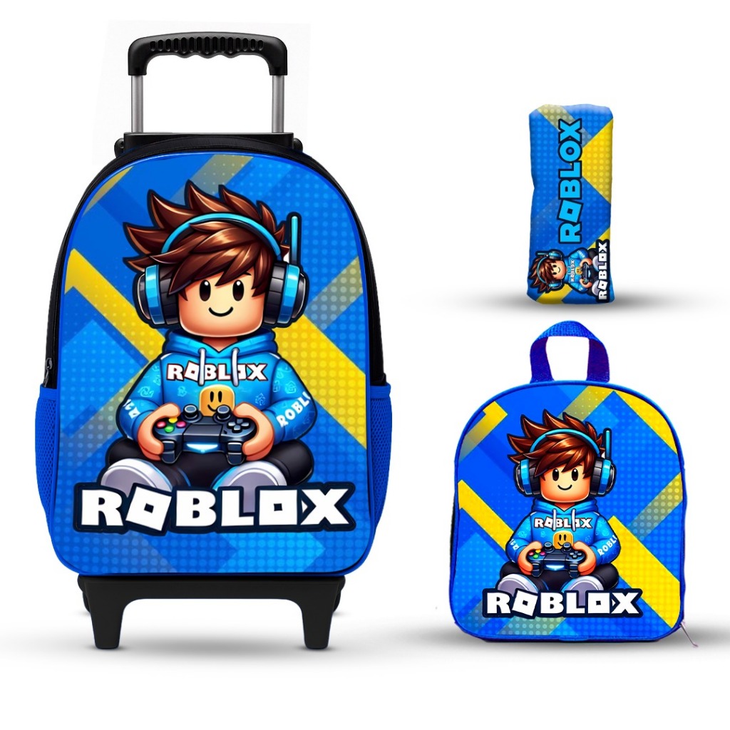 Mochila Escolar Infantil Jogo -Menino -Rodinhas -Lancheira-Estojo- Reforçada