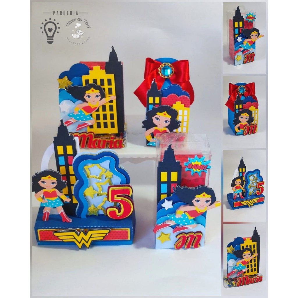 Kit festa-  mulher maravilha - Lembrancinha Personalizada – Caixinhas infantil Decoração Aniversário